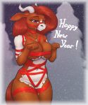  anthro big_breasts bovid bovine breasts cattle equid equine female hair hi_res holidays horn horse hybrid mammal new_year reaper3d solo 