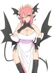  1girl :3 absurdres black_footwear black_gloves black_panties black_tail black_wings boots breasts cleavage fangs gloves head_wings heal_&amp;_squeeze heart highres juugoya_(zyugoya) large_breasts loincloth looking_at_viewer one_eye_closed panties pink_hair red_eyes sakura_(heal_&amp;_squeeze) string_panties thigh_boots thighhighs underwear vampire vietnamese_clothes vietnamese_dress white_background white_loincloth wings 