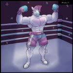  abs absurd_res anthro biceps big_muscles boxer_briefs boxing boxing_gloves clothed clothing equid equine fighting_ring hair handwear hi_res hooves horn male mammal muscular muscular_anthro muscular_male nipples pecs pi(unibro_pi) pink_hair solo sport underwear unibro unibro_pi unibro_pi(character) unicorn 