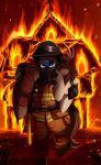  2020 absurd_res armor biped blue_eyes bottomwear building carrying clothing duo equid equine eyes_closed fan_character fire firefighter hasbro headgear helmet hi_res house mammal mask my_little_pony pants pridark rescue uniform 
