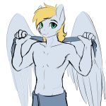  2020 blonde_hair blue_eyes clothed clothing cutting_chipset d-lowell equid equine hair hasbro hi_res male mammal my_little_pony pegasus solo topless towel towel_around_neck towel_only towel_wrap wings 