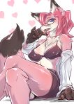  &lt;3_background 2020 anthro bottomwear bra canid canine clothing dipstick_tail eyewear female fox fur glasses hair looking_at_viewer mammal multicolored_tail open_mouth pink_body pink_fur purple_eyes red_hair sakamata_orca sitting skirt smile solo tongue tongue_out underwear 