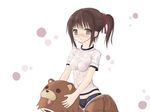  animal_costume artist_request bear_costume bike_shorts blush breasts breath brown_hair cameltoe cosplay grey_eyes midriff nipples non-web_source original pedobear ponytail see-through small_breasts solo source_request sweat wet 