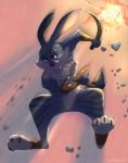  absurd_res action_pose anthro biped bunnymund featureless_crotch fur hi_res holding_object holding_weapon lagomorph leporid light lighting male mammal mostly_nude pose rabbit ribbontini signature simple_background solo weapon 