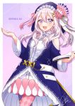  1girl absurdres akowazaki blue_cardigan book bow cardigan character_name fensi flower frilled_hood hair_bow hair_ornament highres holding holding_book hood hood_up looking_at_viewer open_mouth pink_flower pink_hair purple_eyes sephira_su smile virtual_youtuber x_hair_ornament 