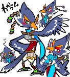  anthro armor avian beak blue_body blue_feathers breath_of_the_wild feathers japanese_text male multiple_images nintendo popemadara revali rito smug talons text the_legend_of_zelda toony video_games 