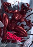  2019 5_fingers alien breasts carnage_(marvel) claws female fingers genitals humanoid long_tongue marvel nipples nude pussy red_body sharp_teeth solo symbiote teeth teratophilia tongue tongue_out wh-art 