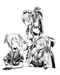  3girls alternate_costume apron chika_(keiin) crossover cup girls_frontline gunslinger_girl highres maid maid_apron maid_headdress multiple_girls ntw-20_(girls_frontline) official_alternate_costume short_twintails tea teacup teapot triela twintails welrod_mk2_(girls_frontline) 