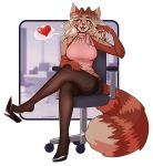  &lt;3 2021 ailurid alpha_channel anthro black_high_heels blouse blue_eyes breasts brown_body brown_fur chair clothing female footwear fur furniture green_eyes heterochromia high_heels kdhynamo legwear looking_at_viewer mammal open_mouth pantyhose pencil_skirt red_panda rupey shoes simple_background sitting smile solo topwear transparent_background 