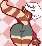  anthro anthrofied big_butt bottomwear bulge butt clothing dakuterooty furret gesture lineless male nintendo ok_sign pok&eacute;mon pok&eacute;mon_(species) pok&eacute;morph presenting presenting_hindquarters shorts simple_background solo striped_tail stripes the_circle_game thick_thighs video_games 