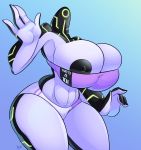  2021 absurd_res alien alien_humanoid ben_10 big_breasts breasts cartoon_network clothing english_text female galvanic_mechamorph hi_res huge_breasts humanoid jaeh nipples one_breast_out solo text upgrade_(ben_10) 