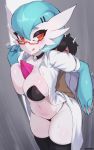  accessory anthro big_breasts blue_eyes bodily_fluids bottomwear breasts clothed clothing collar dr._voir duo eyewear female gardevoir glasses hair_accessory hi_res humanoid interspecies jtveemo legwear male male/female mole_(marking) nintendo open_clothing open_shirt open_topwear panties pok&eacute;mon pok&eacute;mon_(species) pok&eacute;philia red_eyes shirt size_difference sweat thick_thighs thigh_highs tongue tongue_out topwear underwear video_games wide_hips 