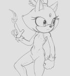  anthro blaze_the_cat clothing domestic_cat elemental_manipulation felid feline felis female fire fire_manipulation flat_chested forehead_gem fours_(artist) gloves hair handwear looking_aside mammal ponytail solo sonic_the_hedgehog_(series) tight_clothing 