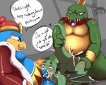  2021 anal anal_penetration bodily_fluids chaoticbiscuits cum cum_inside dialogue donkey_kong_(series) genital_fluids group group_sex hi_res king_dedede king_k._rool kirby_(series) male male/male nintendo oral oral_penetration penetration saurian_(artist) sex video_games 