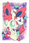  3_toes ambiguous_gender cute_expression cute_fangs eeveelution extyrannomon_(artist) feral happy hi_res multicolored_body nintendo open_mouth pok&eacute;mon pok&eacute;mon_(species) ribbons simple_background solo sylveon toes video_games 
