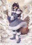  anthro axe big_breasts black_hair boots breasts brown_body brown_fur cabin canid canine christmas clothed clothing destiny_(video_game) destiny_2 detailed_background deymos digital_media_(artwork) eyelashes felling_axe female footwear fox fur ghost_(destiny) gloves grey_fox hair handwear hi_res holidays kyla_gray_(zardoseus) long_hair mammal melee_weapon mountain open_mouth open_smile purple_eyes smile snow solo teeth tongue urocyon video_games weapon winter zardoseus 