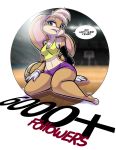  anthro basket basketball_court big_breasts blonde_hair breasts cleavage clothed clothing dialogue english_text fabio_paulino female fur green_eyes hair hand_on_leg holidays inside lagomorph leporid lola_bunny looney_tunes mammal new_year nipple_outline rabbit sitting solo space_jam teeth text thick_thighs warner_brothers wide_hips 