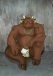  2021 anthro asian_clothing belly bovid bovine bulge cattle clothing east_asian_clothing fundoshi hi_res japanese_clothing kemono male mammal moobs navel nipples overweight overweight_anthro overweight_male sitting solo underwear z_j1341 