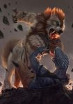  anthro battle canid canine canis conditional_dnp duo fight hi_res latex_(artist) lizard male male/male mammal reptile royzilya scalie tongue were werecanid werecanine werewolf wolf 