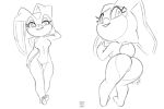  anthro bedroom_eyes cream_the_rabbit female lagomorph leaning leaning_forward leporid looking_back mammal monochrome narrowed_eyes nude rabbit seductive solo sonic_the_hedgehog_(series) wide_hips xylas 