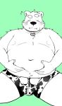  2021 anthro belly blush bulge clothing eyes_closed humanoid_hands kemono male mammal menmen_kesinn navel nipples overweight overweight_anthro overweight_male simple_background sitting sketch solo underwear ursid 