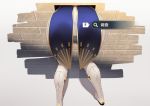  1girl ass ass_focus bent_over boots cameltoe chinese_text from_behind gameplay_mechanics genshin_impact glory_wall hane_(15188414) high_heels highres jean_gunnhildr legs magnifying_glass pants solo stuck text_focus through_wall tight tight_pants translation_request white_pants 