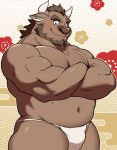  2021 absurd_res anthro bakedanooki bovid bovine brown_body brown_fur bulge cattle clothing fur hi_res kemono male mammal muscular muscular_anthro muscular_male solo underwear 