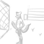 1:1 ailurid anthro balls big_balls big_penis bleachers clothed clothed_male clothing genitals hand_on_hip hand_on_penis hi_res huge_penis looking_at_viewer male mammal masturbation monochrome mushyotter partially_clothed penis red_panda sketch soccer soccer_field soccer_uniform solo solo_focus sport sportswear tongue tongue_out uniform 