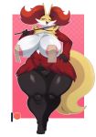  &lt;3 4_fingers 4_toes absurd_res anthro anthrofied areola areola_slip big_breasts black_body black_fur breasts canid canine curvy_figure delphox female fingers front_view fur hand_on_hip hi_res huge_breasts looking_at_viewer mammal multicolored_body multicolored_fur navel nintendo open_mouth overweight overweight_anthro overweight_female patreon pok&eacute;mon pok&eacute;mon_(species) pok&eacute;morph red_body red_eyes red_fur simple_background solo sssonic2 standing thick_thighs toes video_games voluptuous white_background white_body white_fur wide_hips yellow_body yellow_fur 