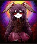  1girl @_@ animal_ears arms_behind_back black_jacket blazer blush bunny_ears cowboy_shot crescent crescent_moon_pin dark_background hair_between_eyes jacket long_hair long_sleeves looking_at_viewer necktie pink_skirt purple_hair rabbit_girl raised_eyebrows red_eyes red_neckwear reisen_udongein_inaba shirt skirt solo suenari_(peace) touhou wavy_mouth white_shirt 