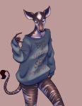  anthro beastars brown_eyes clothed clothing cosmo_(beastars) english_text female fur giraffid hi_res lafayette_(artist) mammal okapi simple_background solo striped_body stripes text 