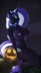  3d_(artwork) 9:16 anthro anthrofied big_breasts breasts broom cleaning_tool digital_media_(artwork) equid equine female hasbro hi_res horn idw_publishing jack-o&#039;-lantern mammal my_little_pony my_little_pony_(idw) night nightmare_rarity_(idw) nude sitting solo thenicedragon unicorn 