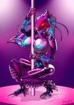  anthro big_breasts bionicle blue_nipples breasts clothing crouching female footwear glowing glowing_nipples hi_res high_heels lego looking_at_viewer machine nipples not_furry planz34 pole red_eyes robot roodaka shoes solo standing stripper stripper_pole thick_thighs vortixx wide_hips 