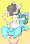  2021 3_toes 4_fingers anthro anthro_on_anthro anthro_penetrated anthro_penetrating anthro_penetrating_anthro anus balls big_balls big_butt big_penis biscuit_(bizkit) black_eyes black_hair blue_balls blue_penis blush buckteeth butt cain_(neko3240) cowgirl_position curled_hair domestic_cat dot_eyes duo eyewear eyewear_only fangs felid feline felis fingers fur genitals glasses glasses_only green_hair grey_body grey_fur hair half-closed_eyes hi_res interspecies male male/male male_on_bottom male_on_top male_penetrated male_penetrating male_penetrating_male mammal mouse murid murine narrowed_eyes neko3240 nude on_bottom on_top one_eye_closed open_mouth pawpads penetration penis pink_inner_ear pink_pawpads rear_view red_eyes rodent sex simple_background smile spread_legs spreading straddling teeth thick_thighs toes yellow_background 