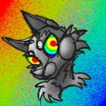  1:1 colorful colorful_background domestic_cat felid feline felis female feral greyscale headshot_portrait hypnotic_eyes low_res mammal monochrome portrait rainbow_background redscarf_(artist) simple_background solo 