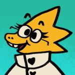  1:1 alphys anthro buckteeth bust_portrait clothing coat dimples epitaphkho_(artist) eyewear female glasses happy lab_coat lizard looking_at_viewer low_res open_mouth open_smile portrait reptile scales scalie simple_background smile solo teeth tongue topwear undertale video_games yellow_body yellow_scales 