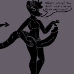  1:1 anthro big_penis breasts demon dialogue didelphid digital_media_(artwork) dildo fangs female finger_on_penis genitals half-closed_eyes hand_on_hip horn mammal marsupial monochrome narrowed_eyes noodlybat_(artist) penis pixel_(artwork) purple_and_black sex_toy simple_background solo spade_(character) spade_tail standing strapon trans_(lore) trans_woman_(lore) virginia_opossum 