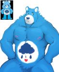  2021 anthro blue_body blue_fur blush care_bears fur grumpy_bear hi_res kajin-sama male mammal musclegut nipples simple_background solo ursid white_background white_body white_fur 