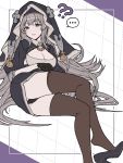  ... 1girl ?? black_gloves black_panties blue_eyes breasts cleavage dress expressionless gloves granblue_fantasy grey_hair high_heels highres ll_0109 long_hair panties risette_(granblue_fantasy) thighhighs thighhighs_pull underwear veil 