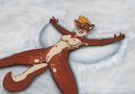  anthro breasts breath brown_body brown_fur female fur genitals granolapunch looking_at_viewer mammal medium_breasts one_eye_closed playing pussy rodent sciurid smile snow snow_angel solo spots spotted_body spotted_fur spread_arms spread_legs spreading wink 