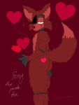  &lt;3 3:4 absurd_res animatronic anthro brown_nose butt canid canine corvusthefox eye_patch eyewear five_nights_at_freddy&#039;s flower fox foxy_(fnaf) fur hand_on_butt heart_on_butt hi_res machine male mammal plant presenting presenting_hindquarters raised_tail red_body red_fur robot rose_(flower) smile solo video_games 
