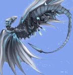  bioluminescence blue-eyes_alternative_white_dragon blue_eyes claws dated dragon duel_monster flying highres no_humans ryou_(cagw5223) sharp_teeth tail teeth wings yu-gi-oh! 