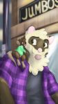  2020 anthro ashley_(themuffinly) blep domestic_ferret duo female flannel fluffy hug male mammal mouse muffin_(themuffinly) murid murine mustela mustelid musteline rodent selfie size_difference smile themuffinly tongue tongue_out 