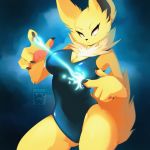  1:1 2020 anthro claws eeveelution electricity female fur jolteon nintendo pawpads paws pok&eacute;mon pok&eacute;mon_(species) skwidbone solo video_games yellow_body yellow_fur 