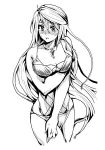  1girl bikini blush breasts cleavage embarrassed floating_hair greyscale jewelry large_breasts long_hair looking_to_the_side monochrome narigaya necklace nose_blush shizuki_shizukawa solo super_robot_wars super_robot_wars_x-omega swimsuit very_long_hair white_background 
