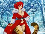 2020 anthro big_breasts breasts christmas christmas_clothing cleavage clothed clothing felid female hair holidays mammal mastergodai pantherine panties red_hair snow solo tiger underwear winter 