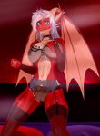  anthro big_breasts blue_eyes breasts choker clothing dragon epicdragon female hair horn jewelry koikatsu_(game) lingerie necklace nipples pink_hair red_body red_skin scalie solo translucent translucent_clothing translucent_underwear underwear wings 