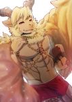  abs angel anthro asleepchef azazel_(tas) blonde_hair bottomwear bovid bulge caprine chain clothing goat hair hi_res male mammal muscular muscular_anthro muscular_male nipples pecs shorts solo tokyo_afterschool_summoners video_games wings 