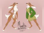 2021 anthro black_nose breasts cervid clothed clothing featureless_breasts female ferima green_clothing hybrid lagomorph leporid mammal maylis model_sheet nude pink_background rabbit simple_background solo 