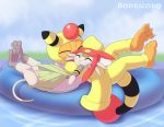  ambiguous_gender ampharos amphy anthro duo eyes_closed feet hindpaw male male/male meow_(space_dandy) nintendo outside paws pok&eacute;mon pok&eacute;mon_(species) rodricoro scraggy soles space_dandy video_games 